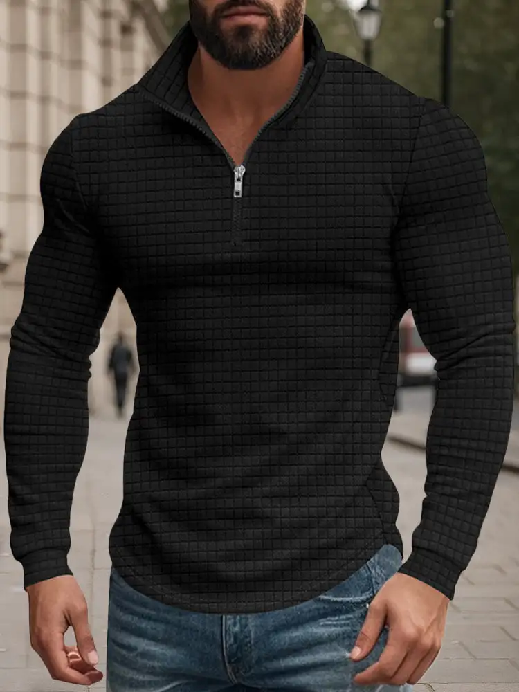 Casual Checkered Stand Collar Sweatshirt Hoodie