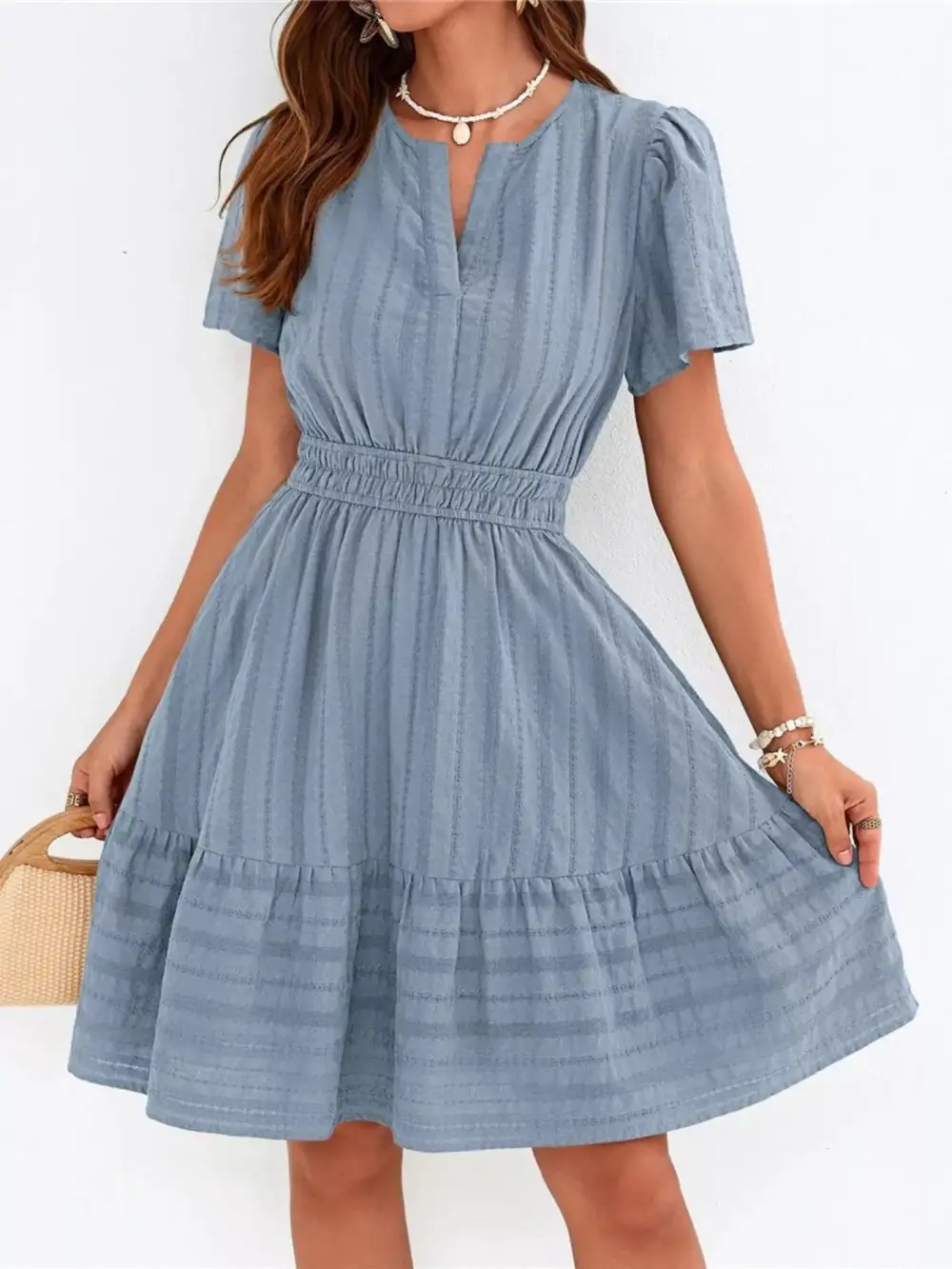 Tiered Smocked Short Sleeve Casual Dress