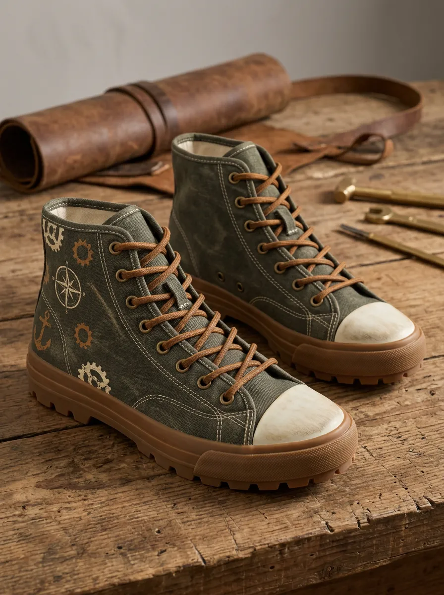 Men's Steampunk Nautical Compass Gear Printed Canvas Shoes