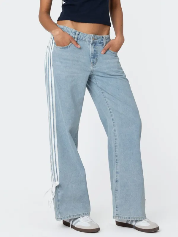 Casual Wide Leg Drawstring Denim Jeans