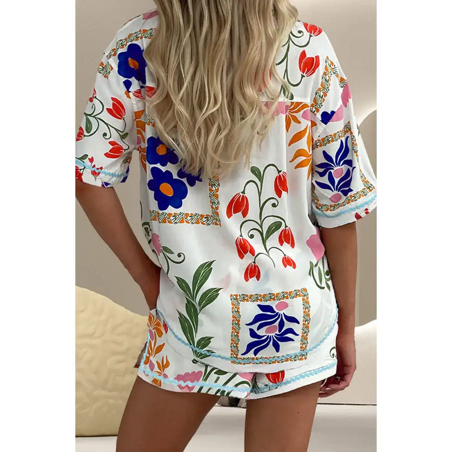Printed Button Up Half Sleeve Top and Shorts Set