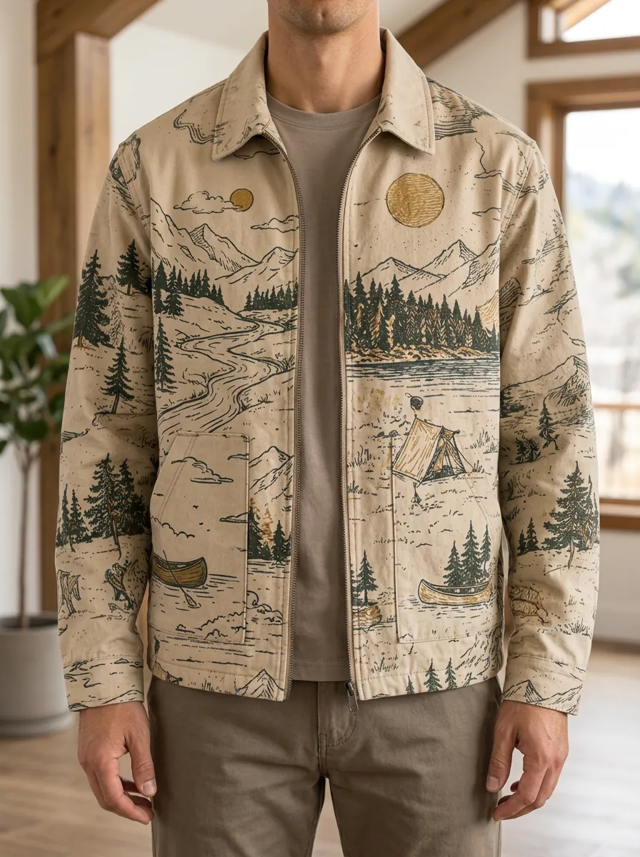 Men's Camping Mountain Forest Canoe Rugged Journey Jacket
