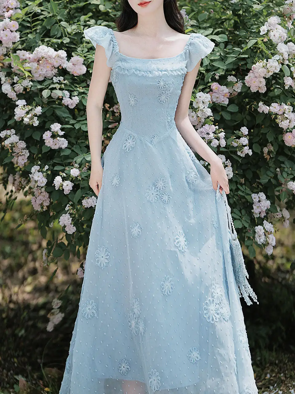 Layered Square Neck Long Dress