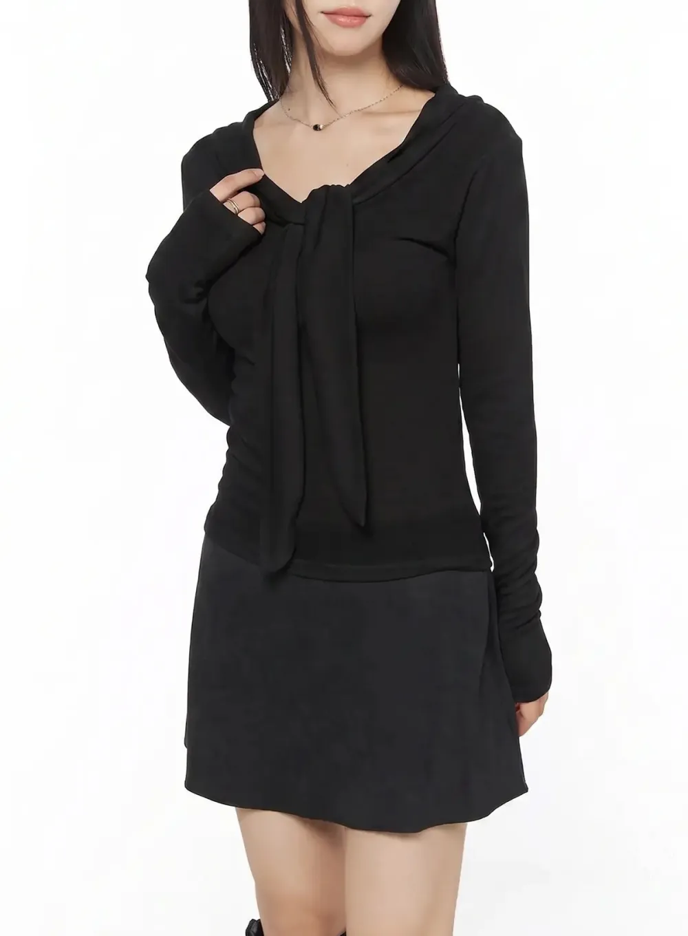 Long Sleeve Top and Tie Neck Set