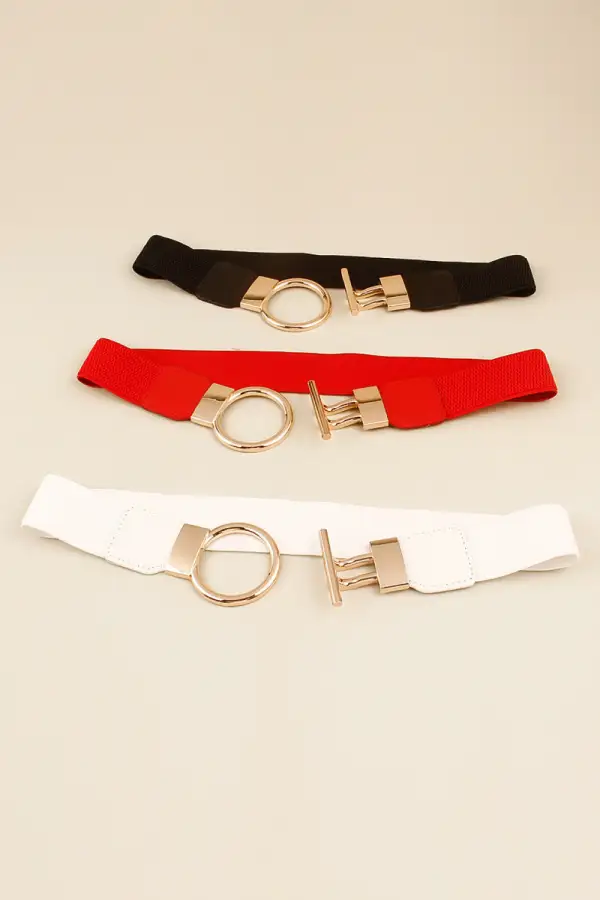 Circular-Buckle Wide Vegan-Leather Everyday Waist Belt