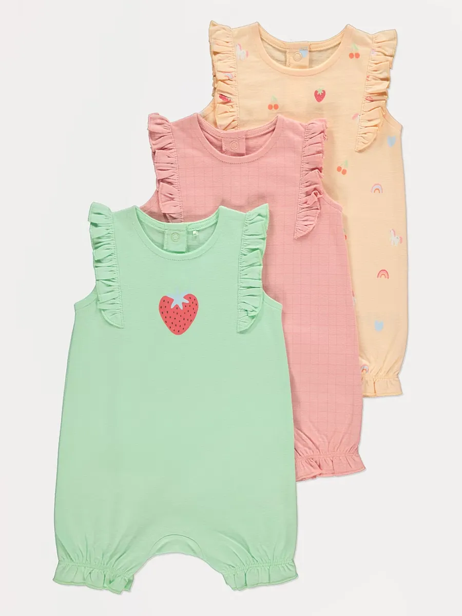 Fruit Print Frilled Jersey Romper 3 Pack