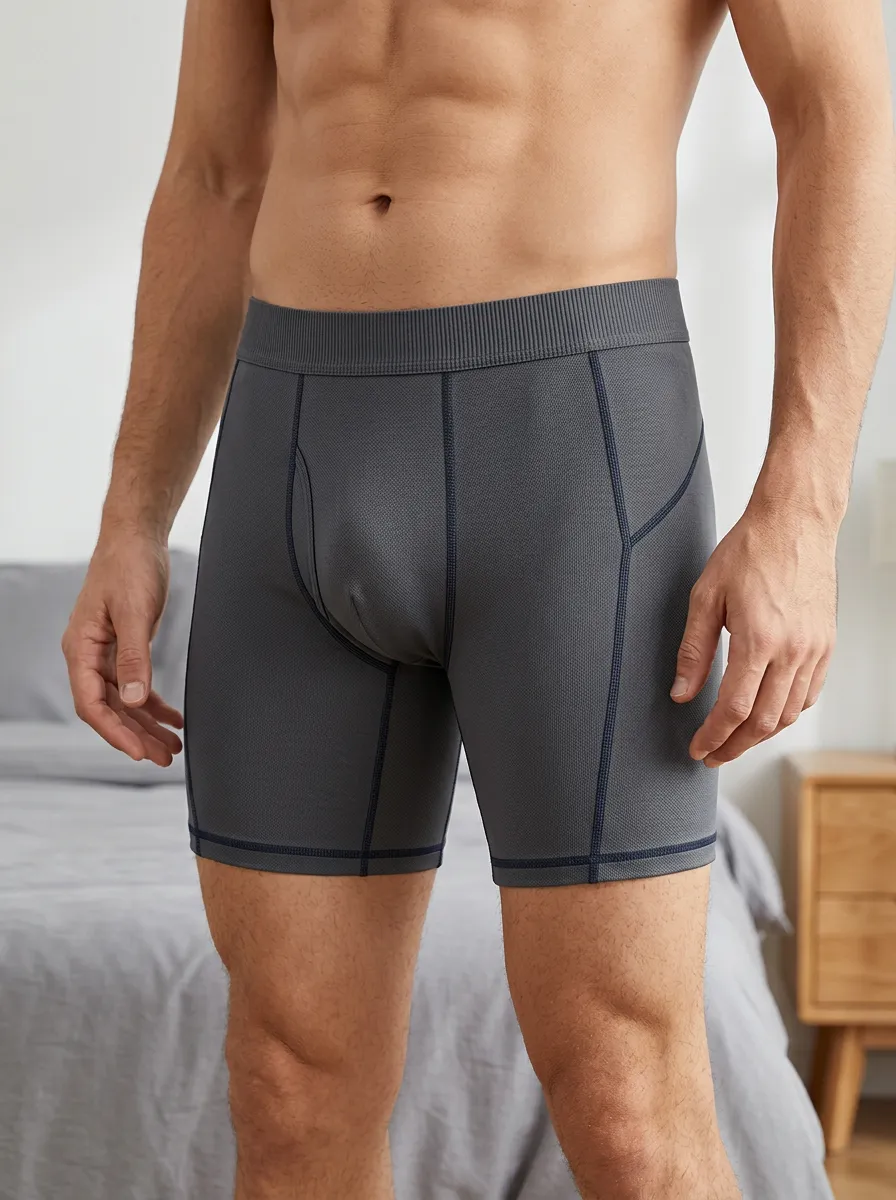 Men's Athletic Performance Grey Textured Stitched Boxer Briefs