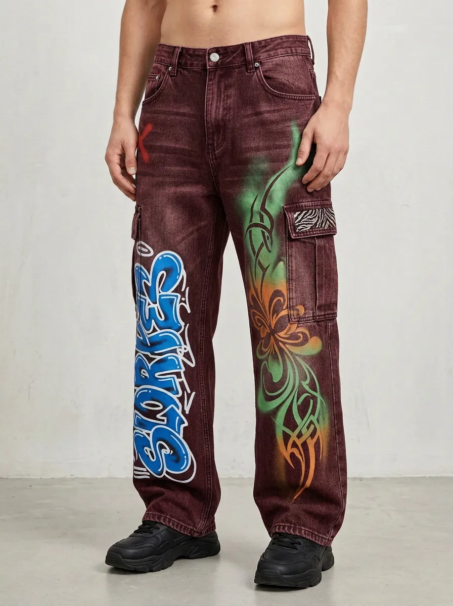 Men's Graffiti Tribal Graphic Cargo Jeans