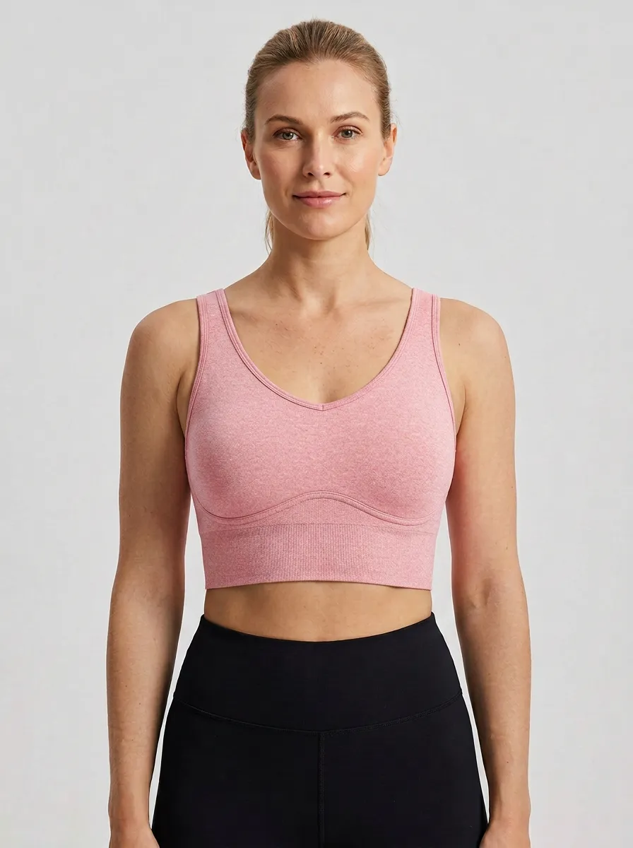 Women's V-Neck Ribbed Wide-Strap Sports Bra