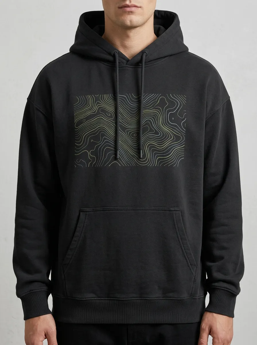 Men's Everyday Outdoor Hiking Topographic Map Print Hoodie