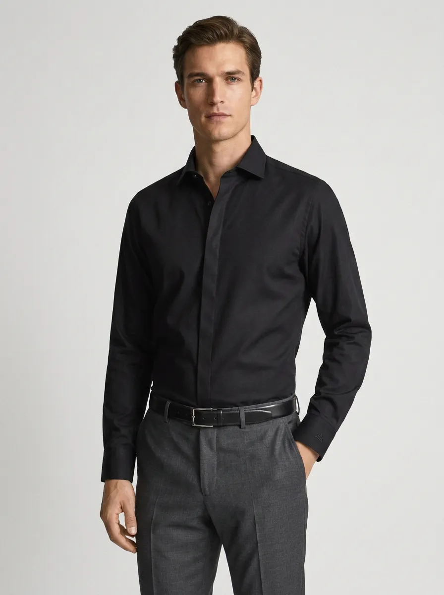 Men's Business Casual Non-Iron Cotton Solid Color Long Sleeve Shirt