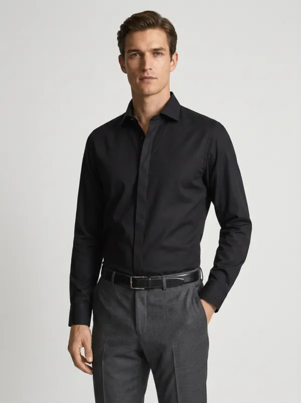 Men's Business Casual Non-Iron Cotton Solid Color Long Sleeve Shirt