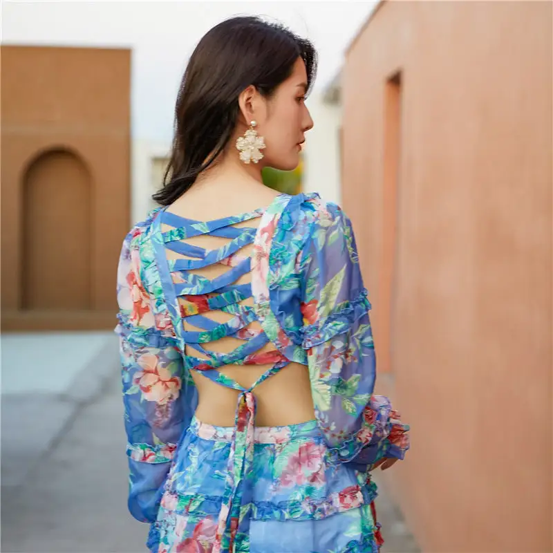 Elegant Floral Print Backless Casual Jumpsuit