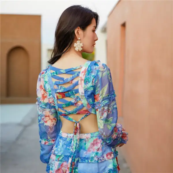 Elegant Floral Print Backless Casual Jumpsuit