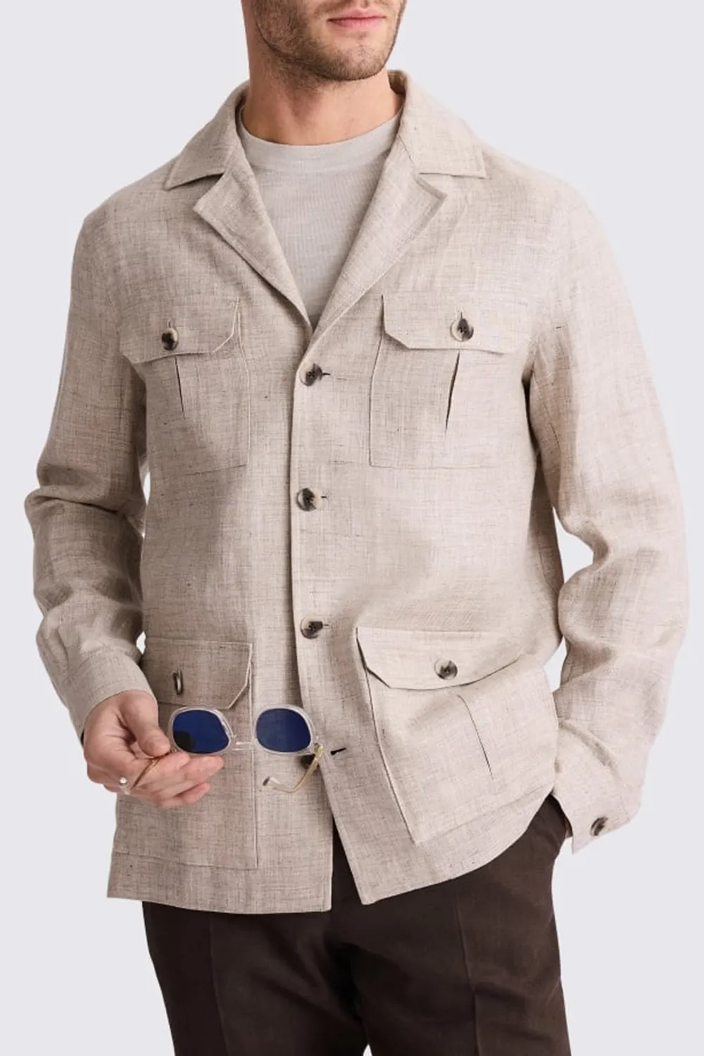 Linen Pleated Jacket with Neutral Textured Colors