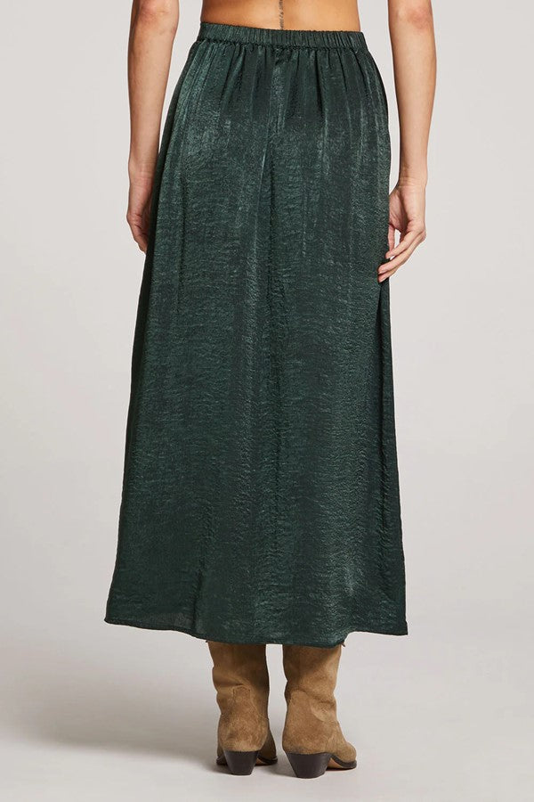 Dark Green Textured Slit Midi Skirt