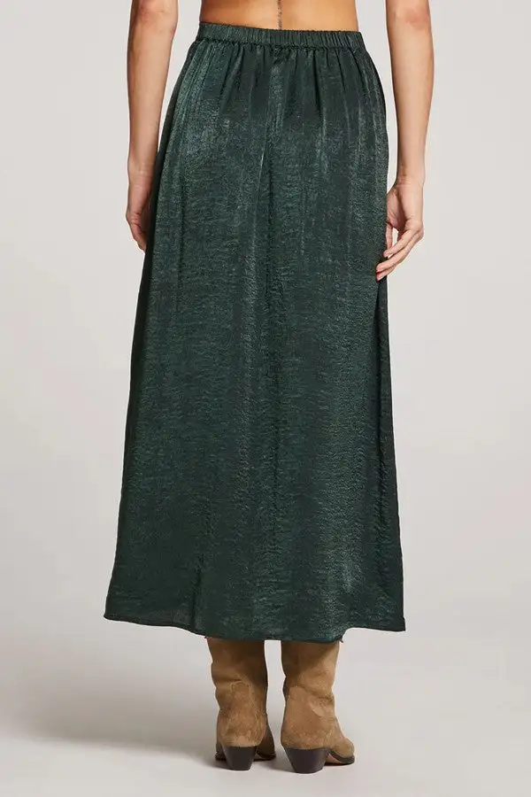 Dark Green Textured Slit Midi Skirt