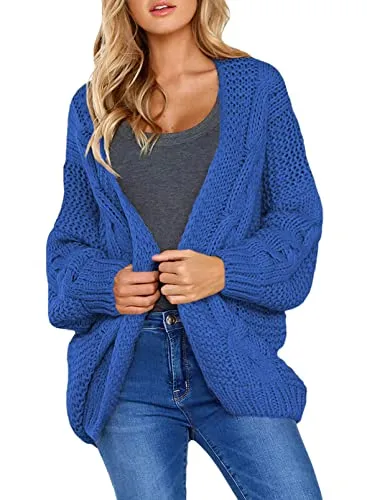 Womens Open Front Long Sleeve Chunky Knit Cardigan Sweaters Loose Outwear Coat