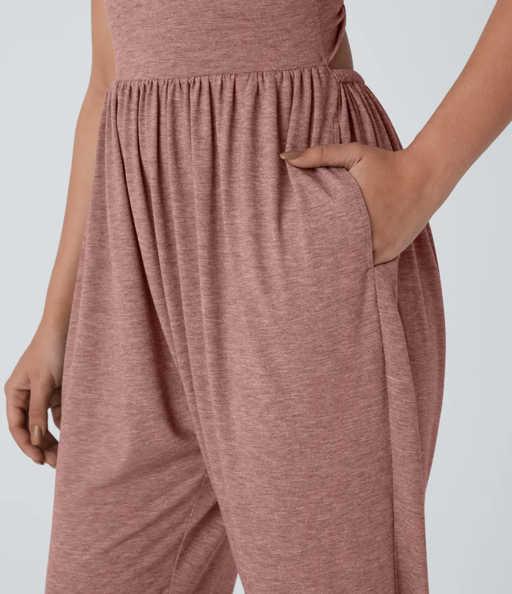 Double Straps Pocket Harem Casual Jumpsuit-Easy Peezy