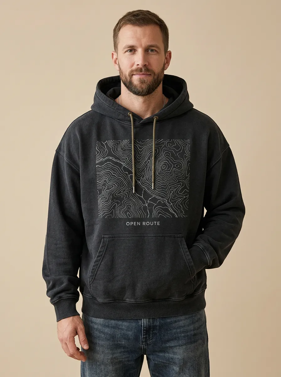 Men's Hiking Lover Topographic Map Open Route Print Hoodie