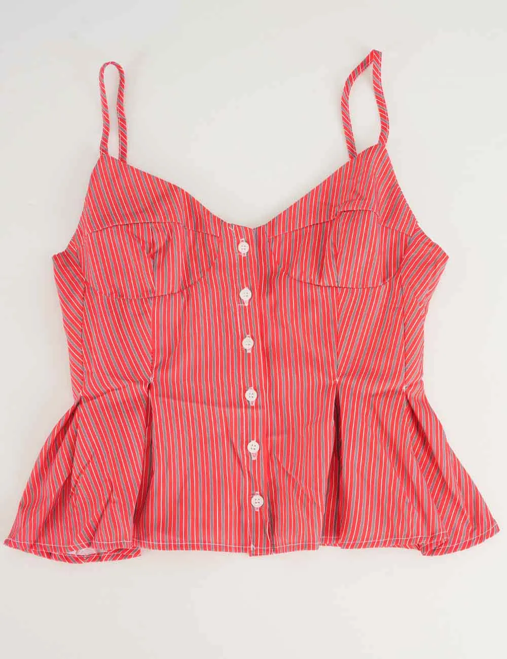 Chic Spaghetti Strap Button Front Peplum Cami Top
