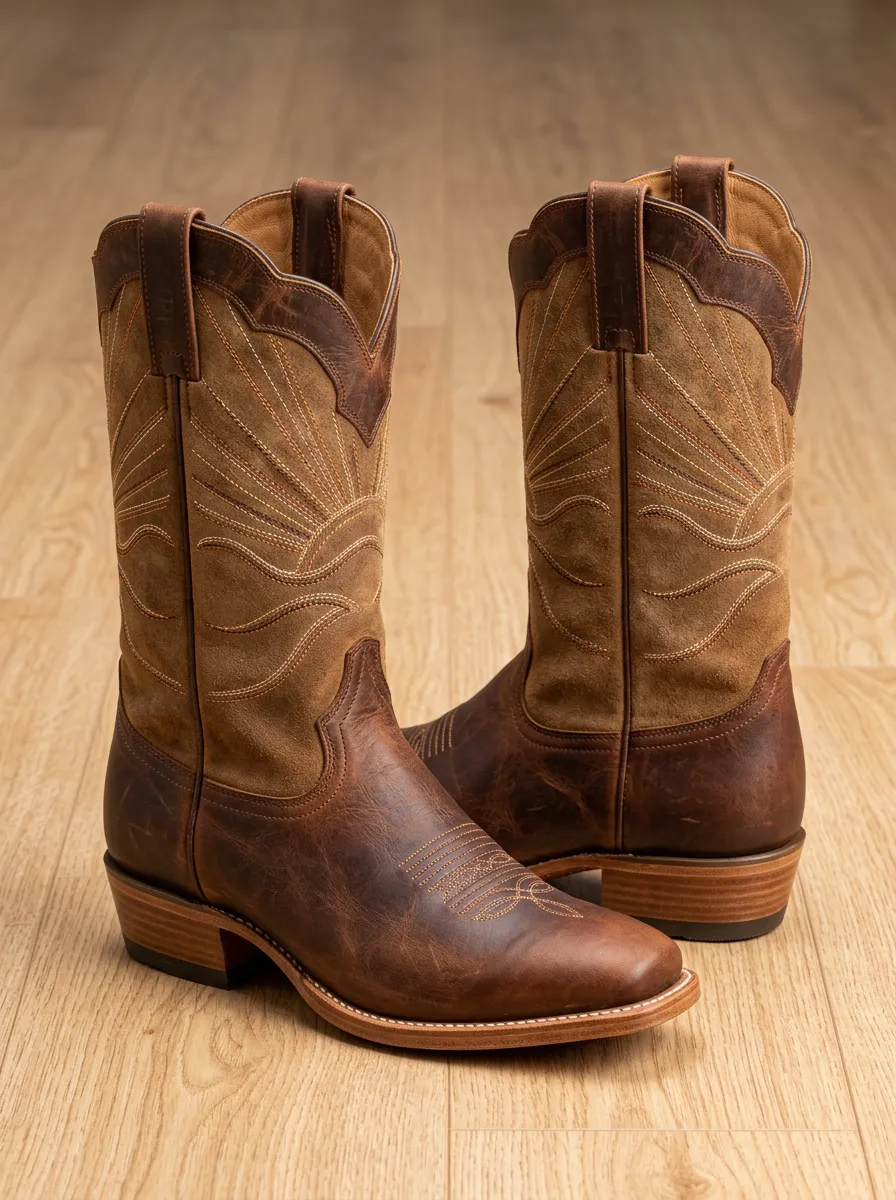 Men's Western Cowboy Sunburst Embroidered Boots Men
