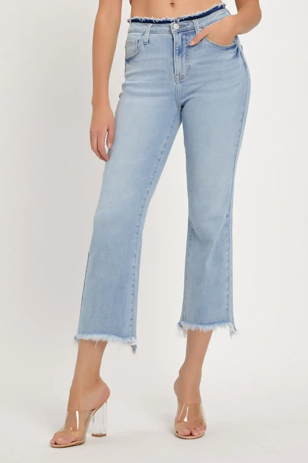 High Rise Raw Edge Crop Denim Jeans