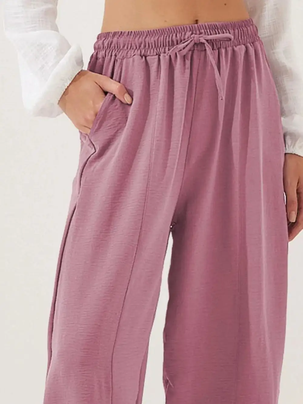 Full Size Drawstring Wide Leg Cropped Pants Plus Size