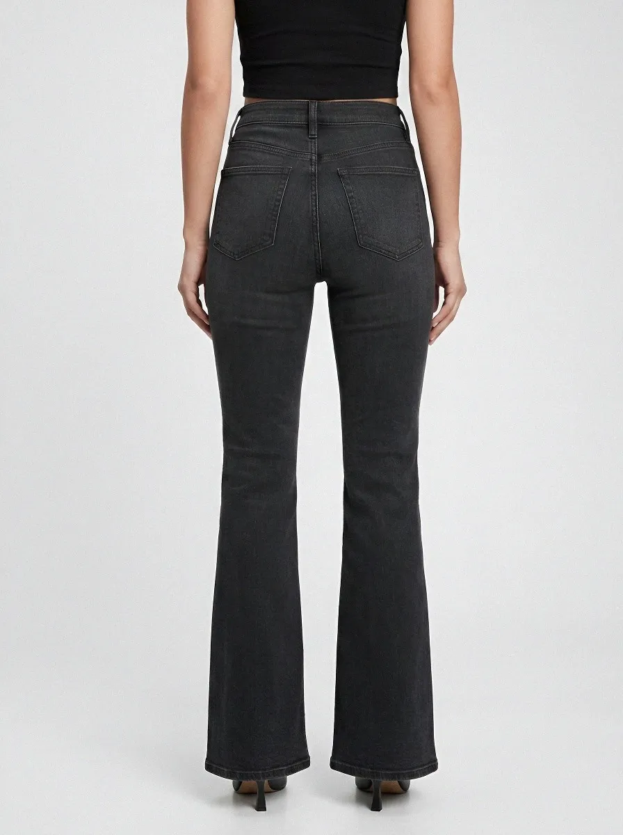 Classic Stretch Vintage-Wash Women's High-Waist Stretch Flare Jeans