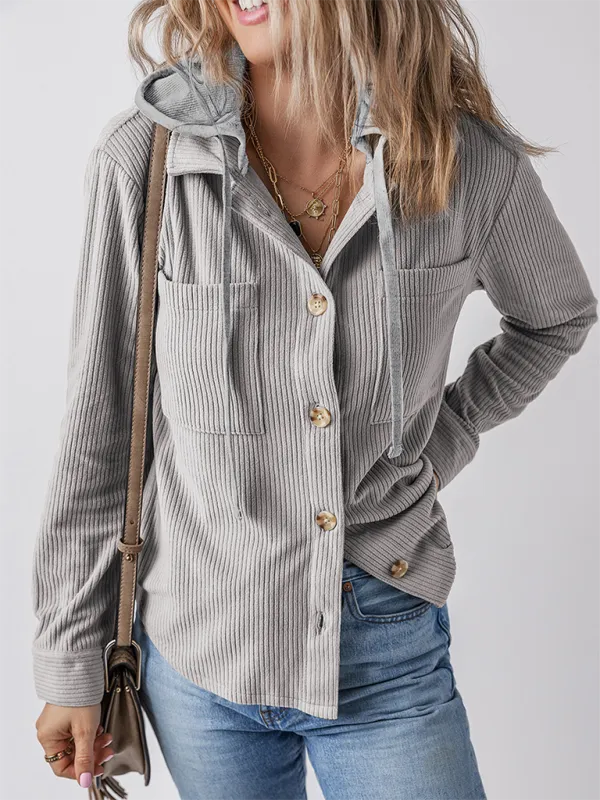 Buttoned Lapel Knit Pocketed Knit Jacket