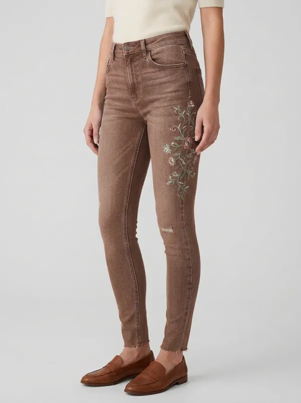 Women's Floral Embroidery Pattern Printed Slim Fit Jeans