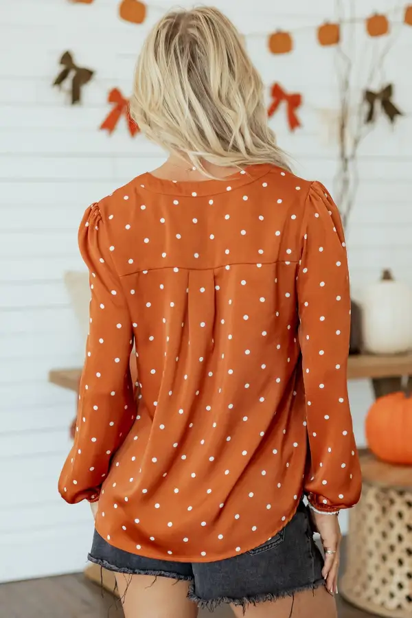 Women's Polka Dot V Neck Long Sleeve Top