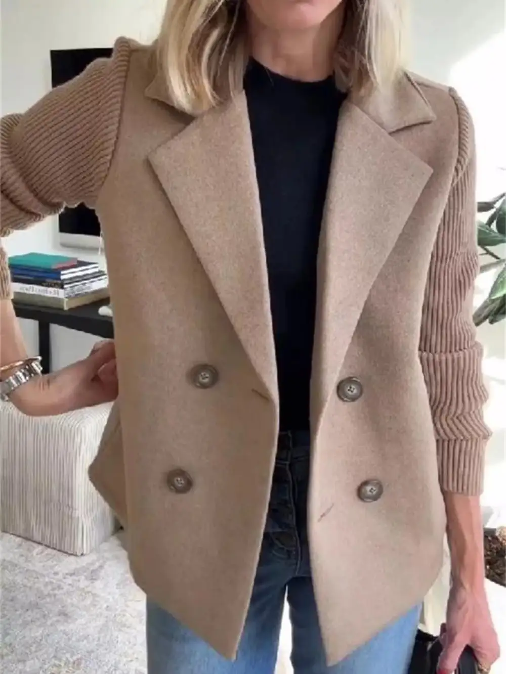 Double-Breasted Knit Blazer