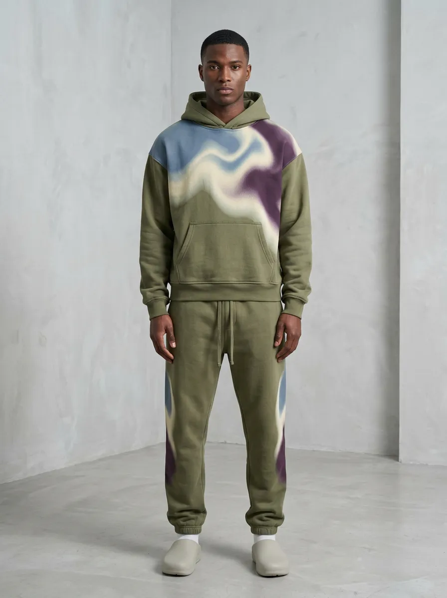 Men's Abstract Swirl Pattern Printed Hoodie Sweatpants Set