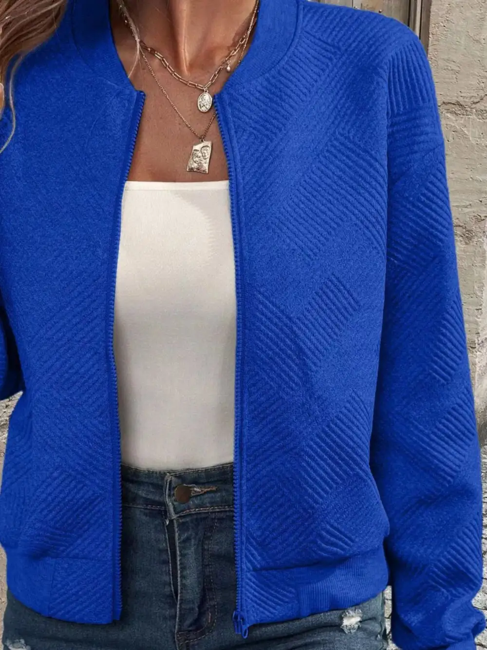 Texture Zip-up Bomber Jacket