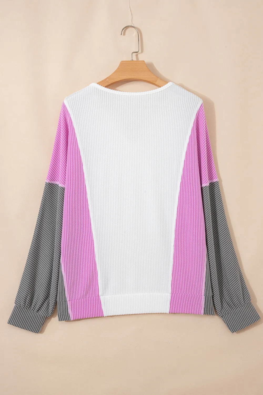 White Spiral Ribbed Raw Seam Top