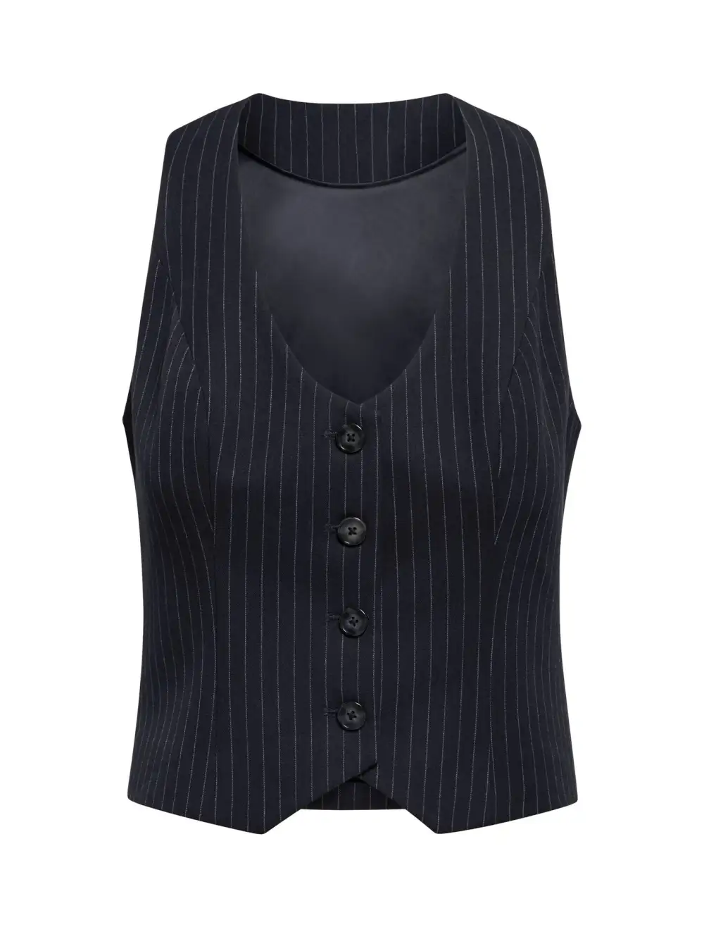 Navy Pinstripe Sleeveless Button-Down Waistcoat