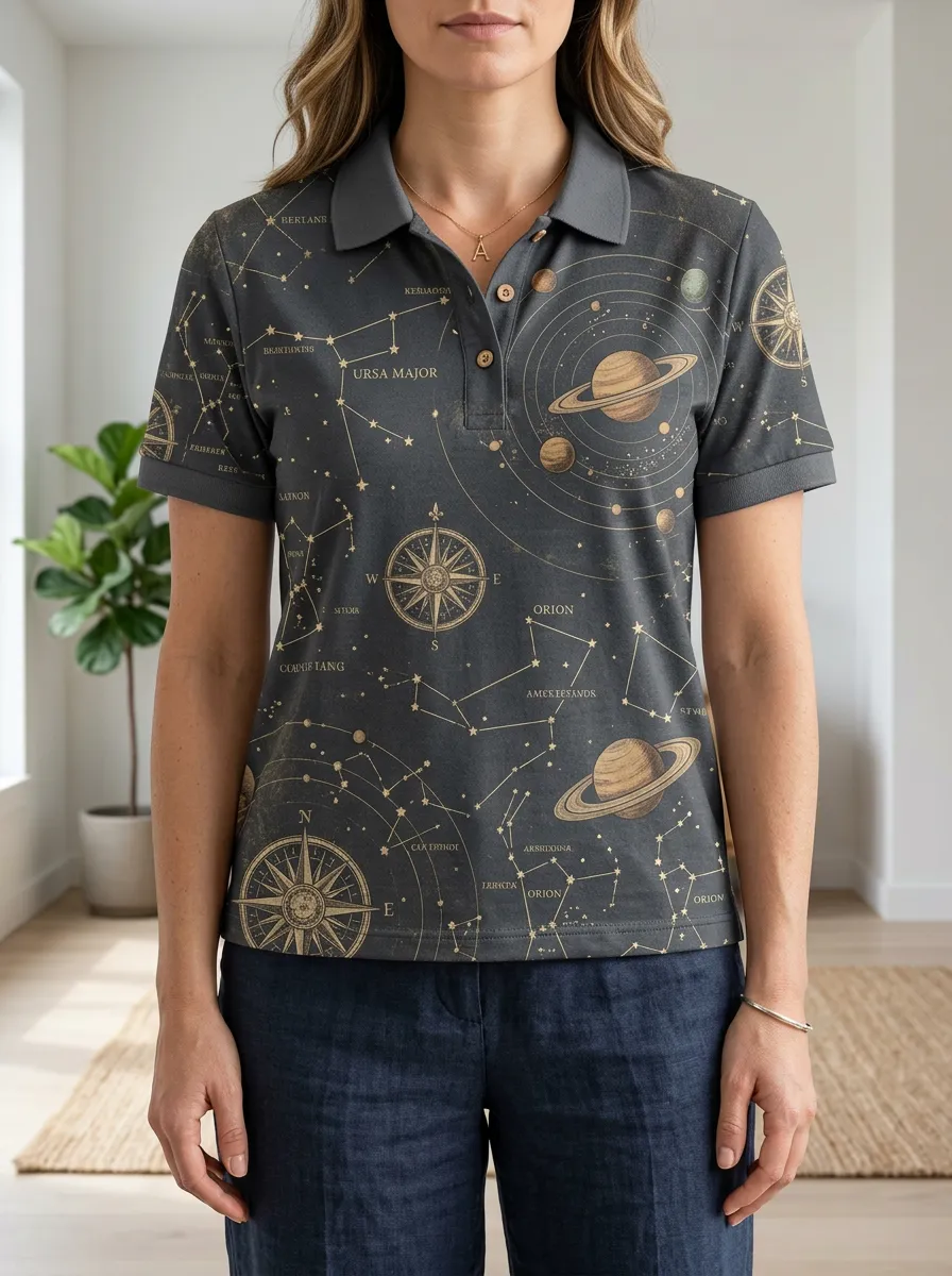 Women's Classic Astronomy Lover Constellation Planet Polo Shirt