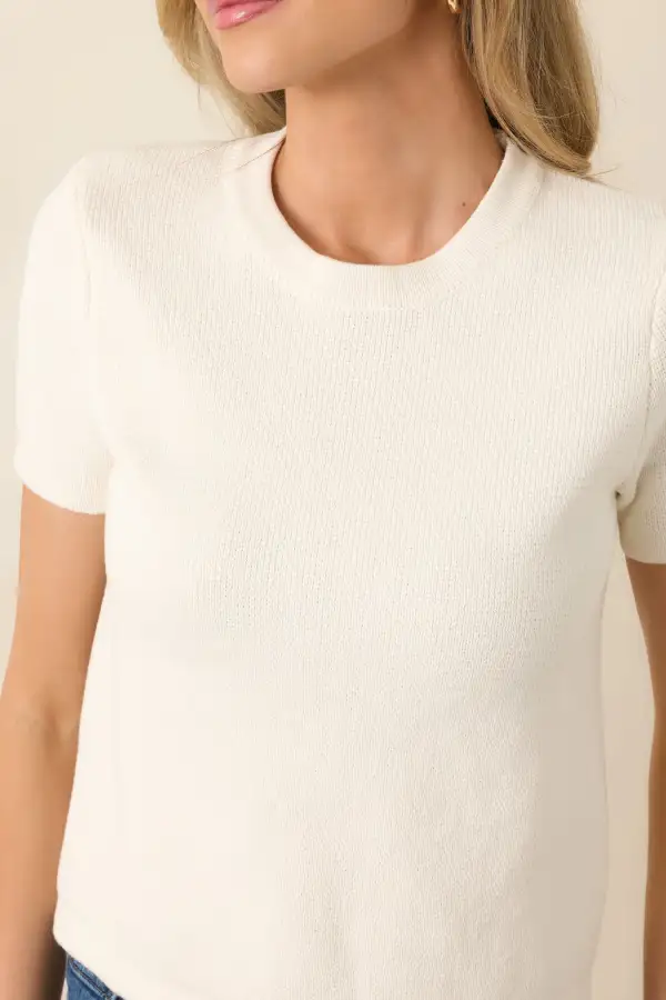 Short-Sleeve Cotton Knit Sweater