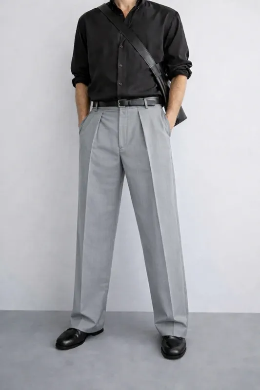 Pleated Straight-Leg Trousers