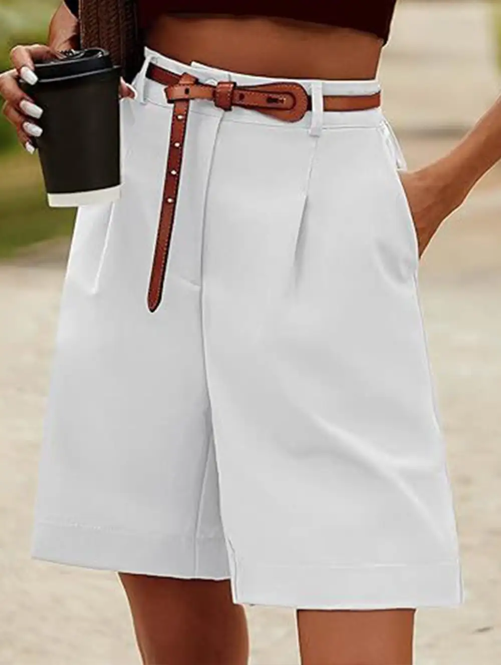 High-Waist Wide-Leg Suit Shorts