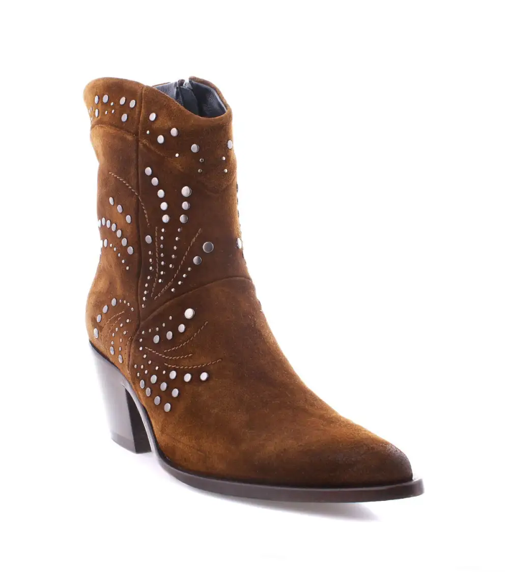 Pointed-Toe Studded Ankle Boots