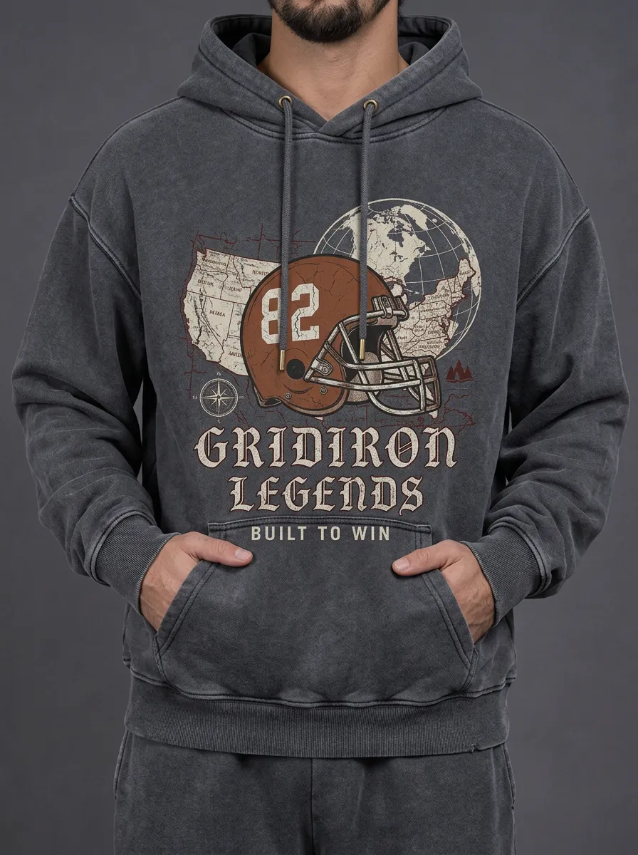 Men's American Football Gridiron Legends Helmet Map Printed Hoodie