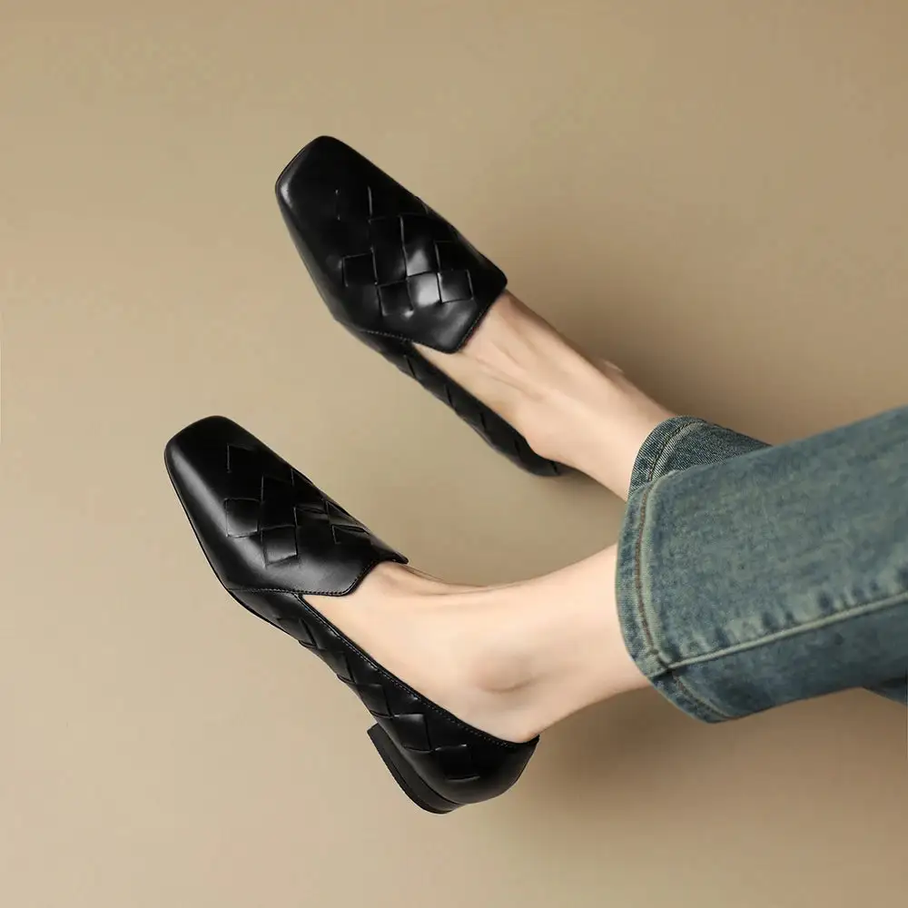 Slip On Block Heel Woven Pumps