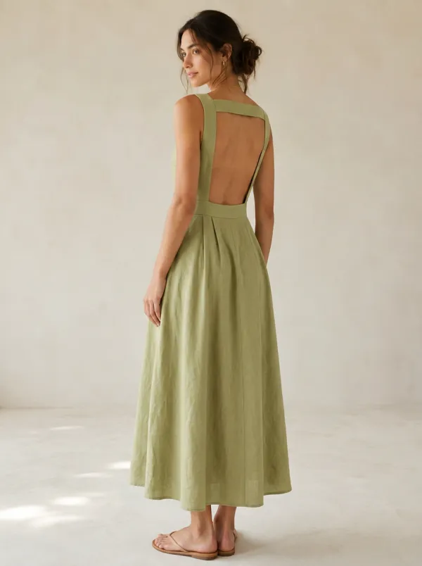 Women's Graceful Casual Linen Backless Dress