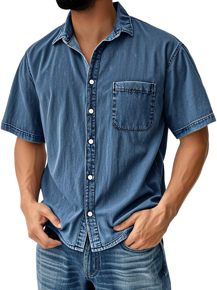 Tailored Short Sleeve Open Collar Pocket Shirt
