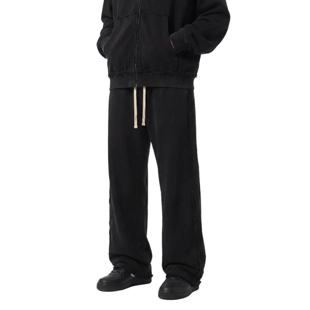 Raw Hem Relaxed Fit Puddle Fit Men's Casual Pants