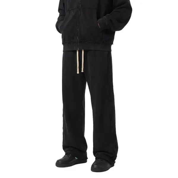 Raw Hem Relaxed Fit Puddle Fit Men's Casual Pants