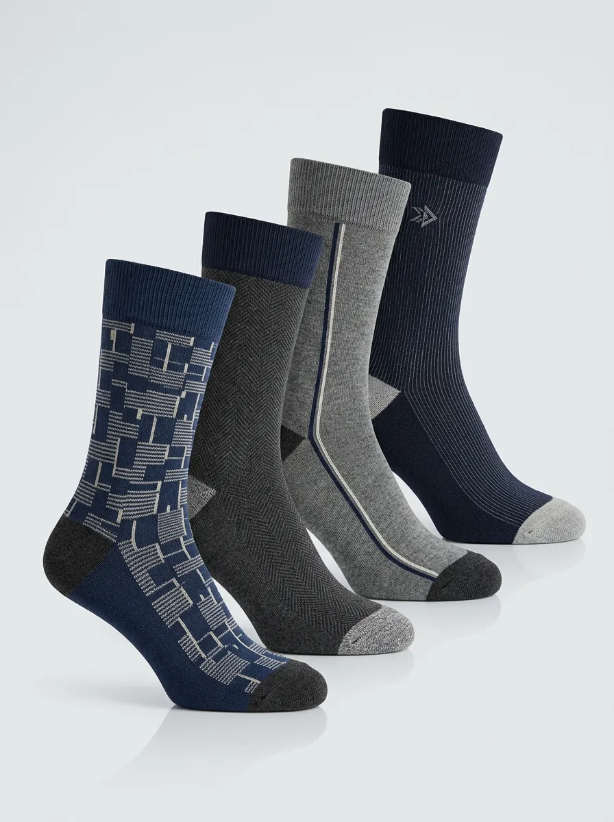 Daily Geometric Striped Detail Men's Four Pair Socks