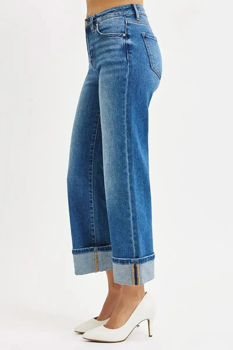 Modern Mid Rise Straight Leg Cuffed Denim Jeans